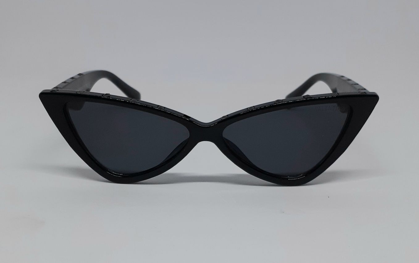 Valentino стильные женские очки кошечки узкие черный глянец