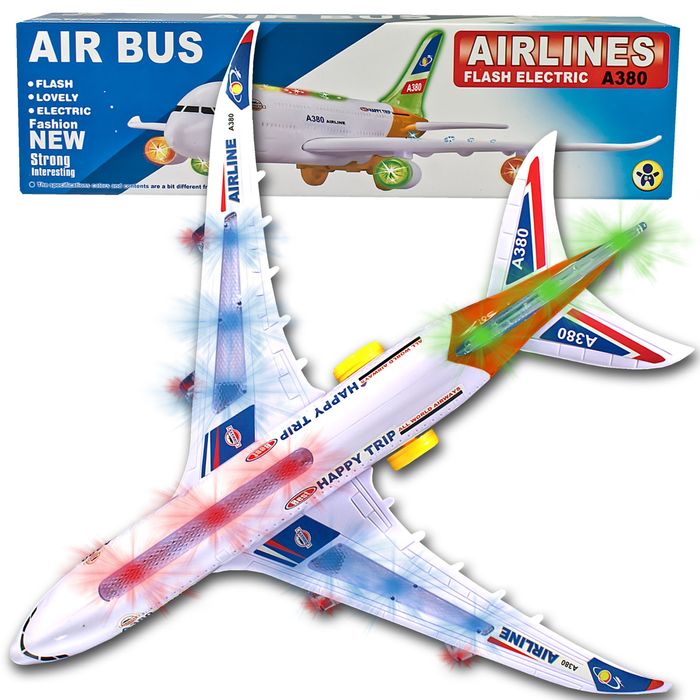 Duży samolot pasażerski A380 pomarańczowy na baterie