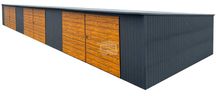 Rząd garaży Garaż blaszany 18x5m 3x brama dwuskrzydłowa drzwi GP525