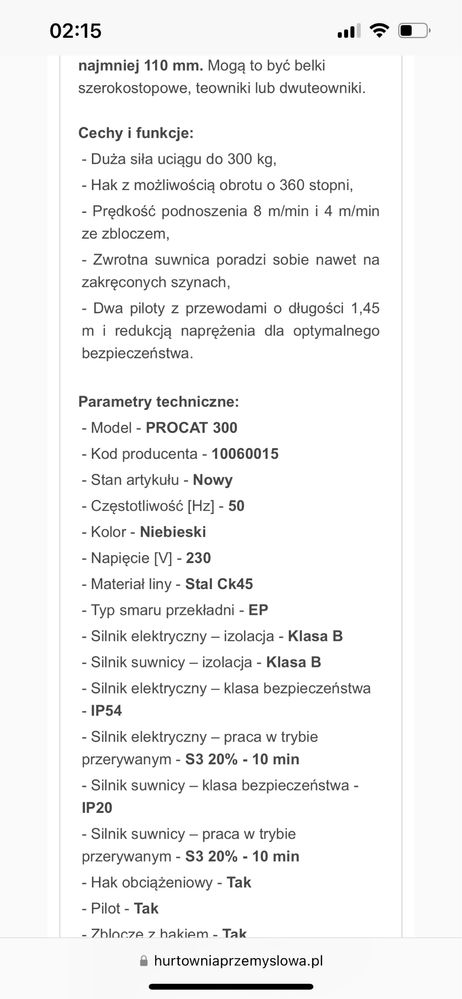 Wciagarka linowa z suwnica procat300
