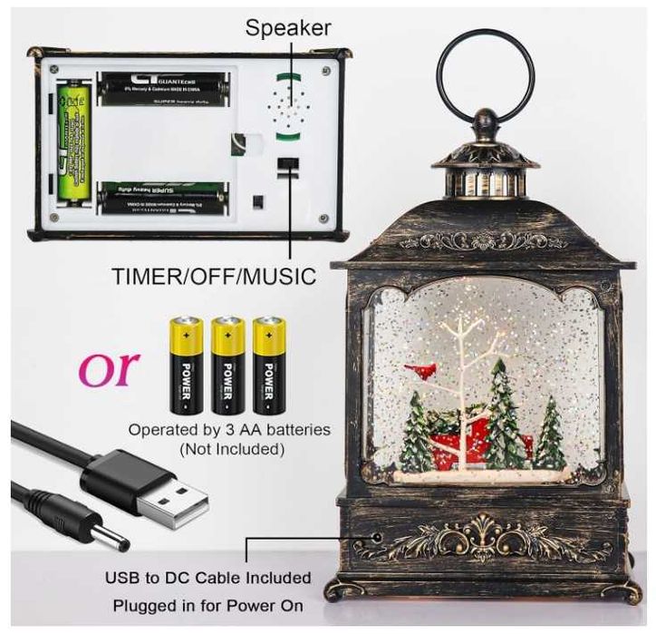 Latarnia świąteczna śnieżna podświetlana z muzyką, samochód świąteczny