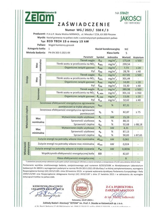 Kocioł c.o. na ekogroszek kotły z podajnikiem piece 5 klasy 15 kW