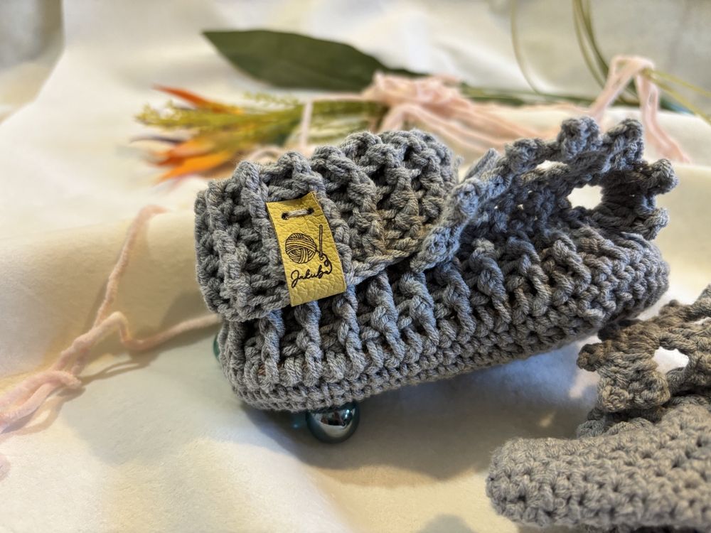 Bambosze Kapcie Buciki Słoniki 6-12 m ręcznie robione 12 cm