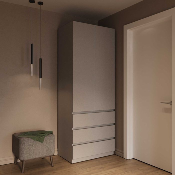 Шафа з 3 шухлядами та штангою для одягу — спальня 80х50х210см