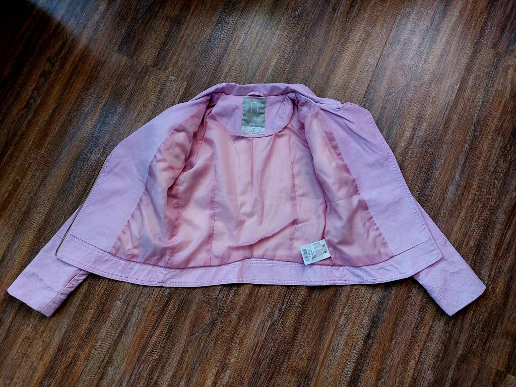 Рожева косуха шкіряна курточка, р 140