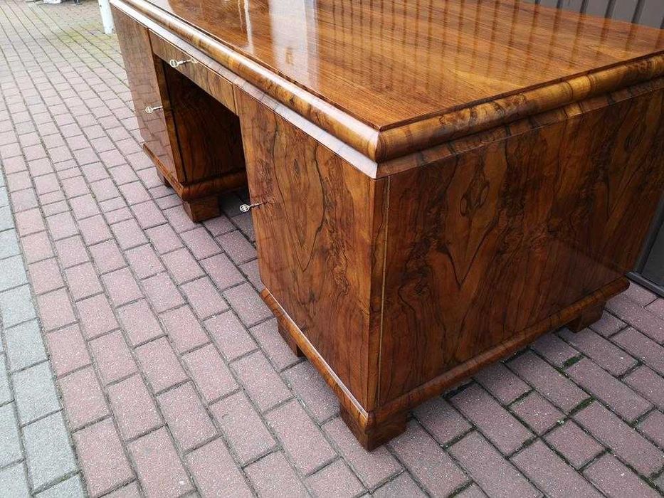 Biurko ART-DECO Orzech Politura Stare Antyk Dwustronne Po Renowacji .