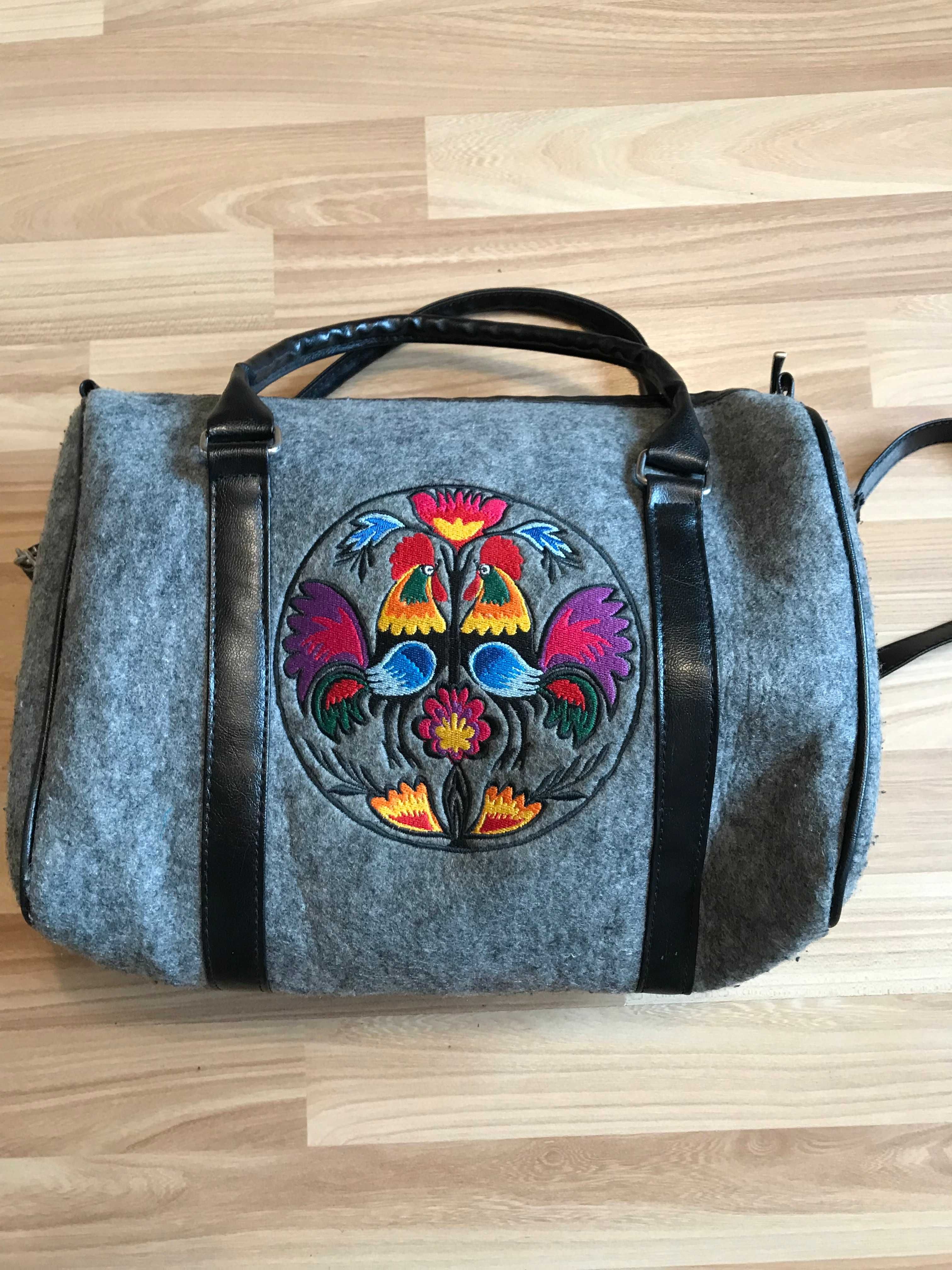Torebka filcowa folkowa wzór łowicki filc boho vintage kuferek etno