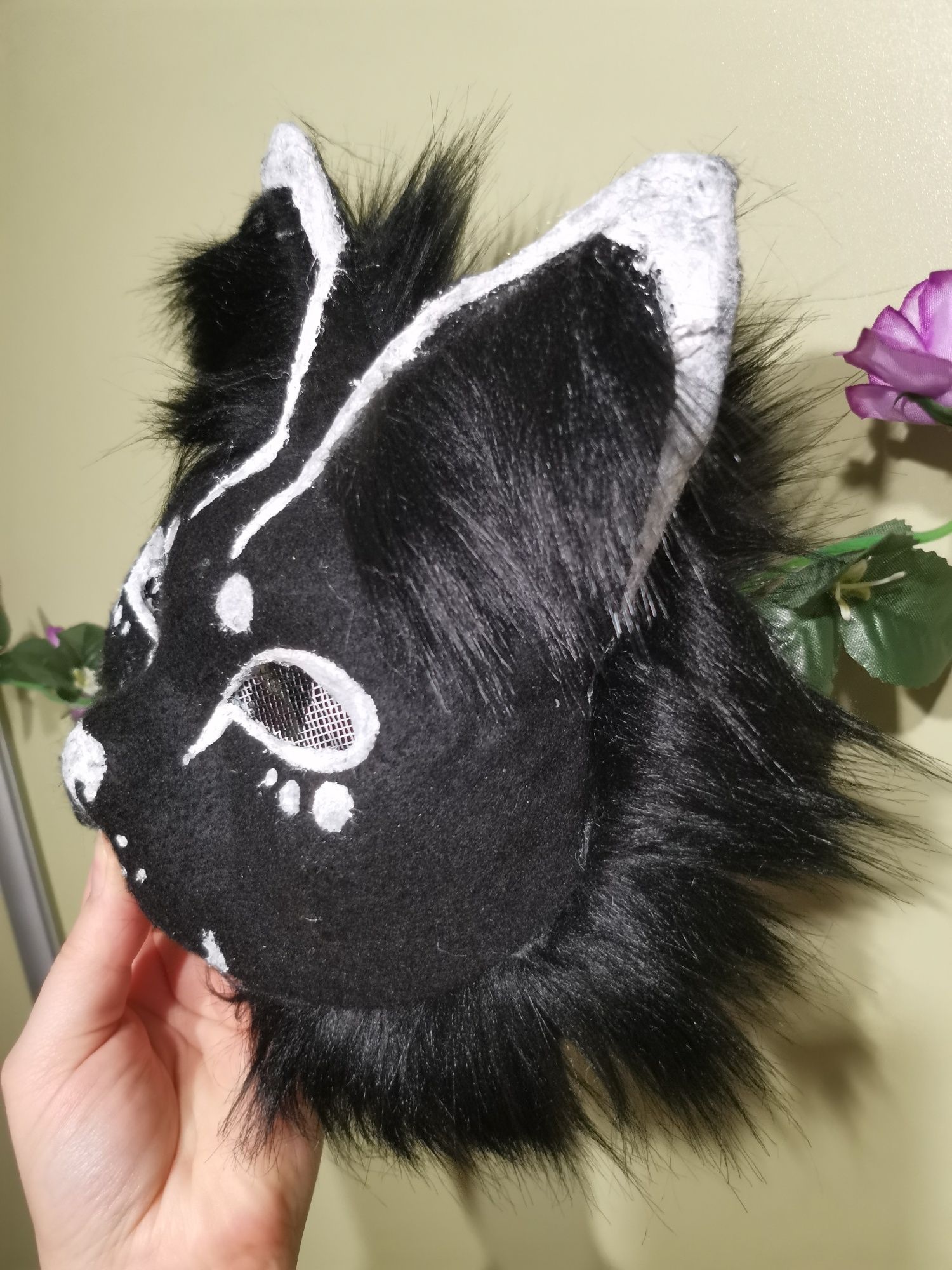 Wyjątkowa czarna maska kota Handmade premium therian Furry mask