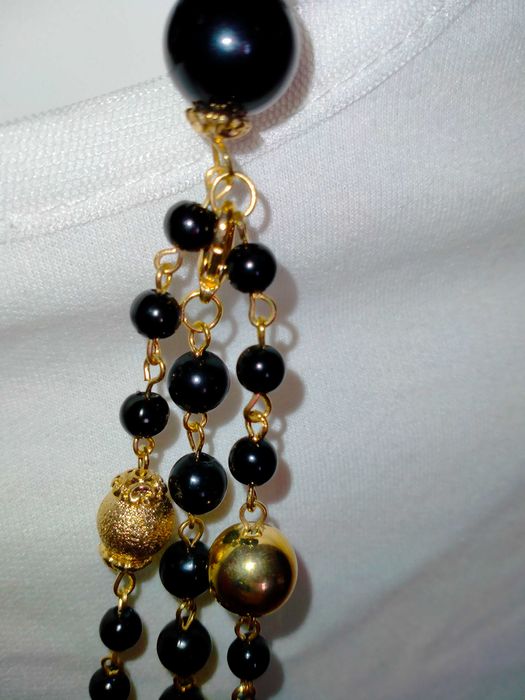 Biżuteria kolia kolczyki komplet kaskada długi złoty czarny