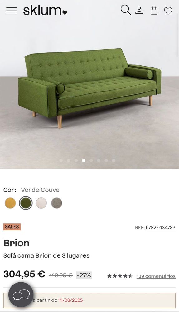 Sofá verde Sklum 3 lugares