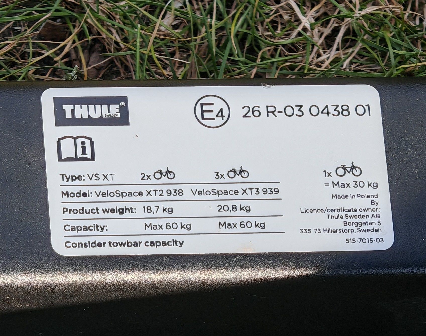 ### Thule VS VeloSpace XT 3 939, bagażnik rowerowy na 3 rowery, 13 pin