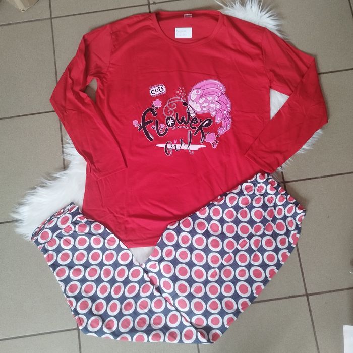 Czerwona nowa piżama damska długi rękaw Motyl L