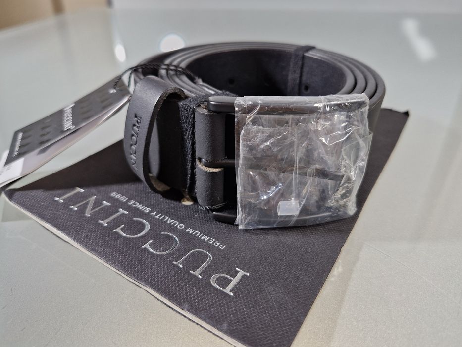 Puccini Męski Pasek Skórzany Czarna Klamra Mat Rozmiar Uniwersalny 125