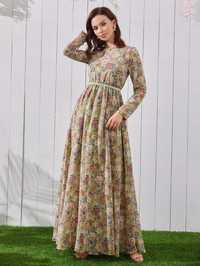 Sukienka szyfonowa elegancka długa w kwiaty L 40
