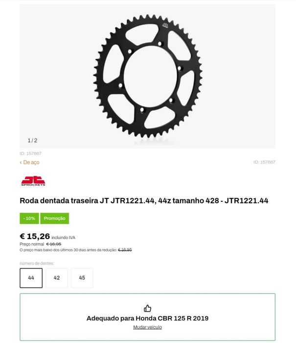 Roda dentada traseira CBR 125 r 14 até 19