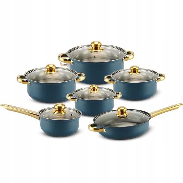 Komplet Garnków Kuchennych Stalowych 12 Elementów Patelnia + Pokrywki