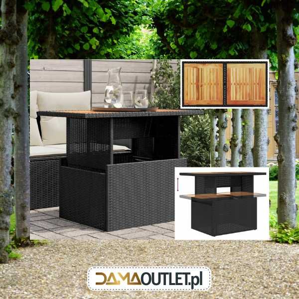 STÓŁ tarasowy OGRODOWY regulowany rattan czarny 100x55 DaMaOutlet.pl