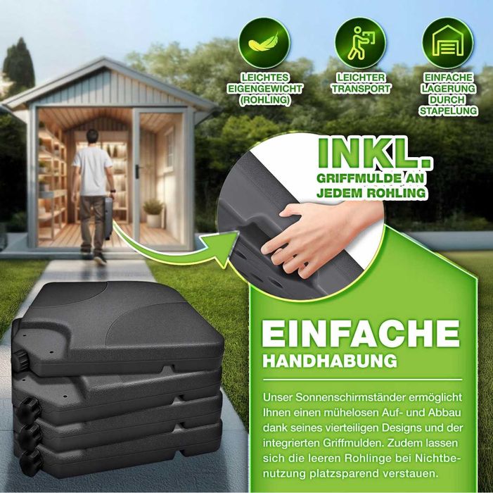 Podstawa obciążenie do parasola ogrodowego 60L 80kg 105x105cm antracyt