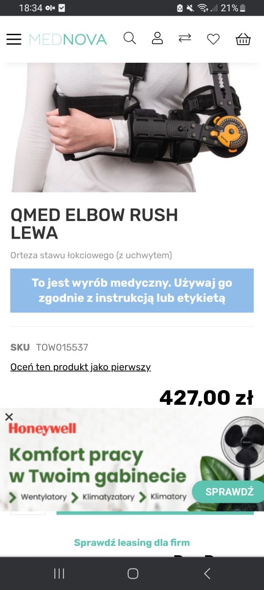 Orteza stawu łokciowego z uchwytem qmed elbow rush