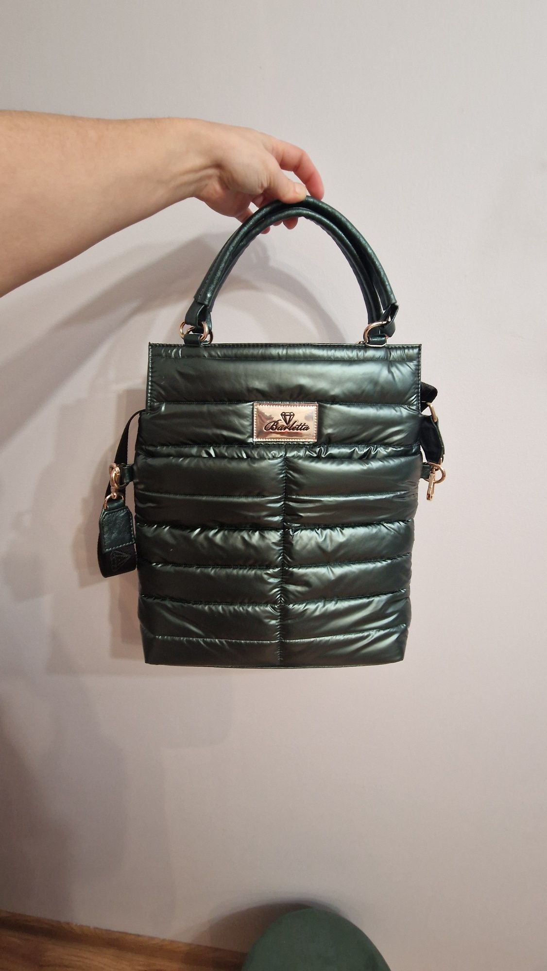 Piękna elegancka torba damska butelkowa zieleń barletta