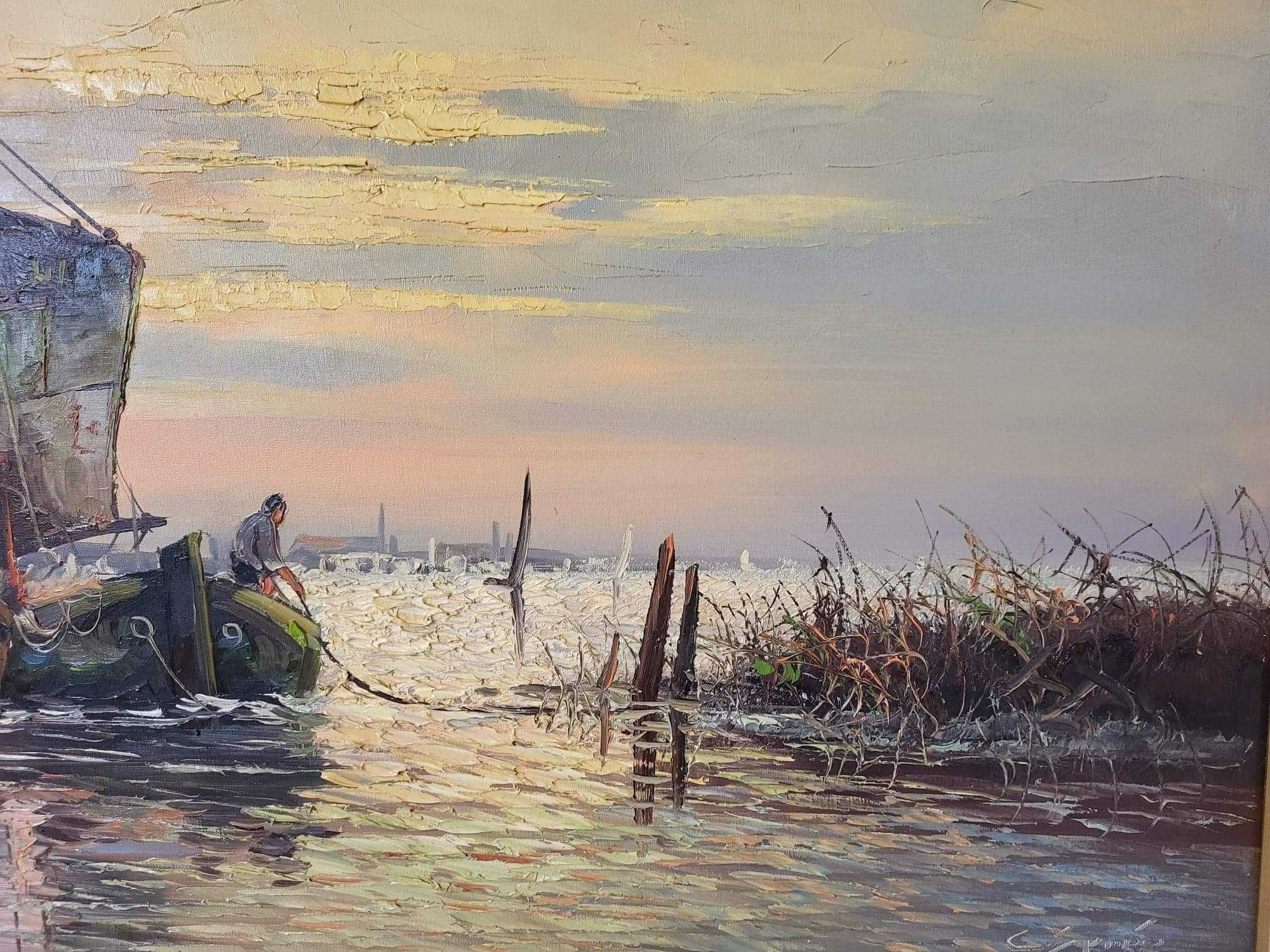 Obraz olejny na płótnie ŁODZIE RYBACKIE NA LAGUNIE - CAROL SPREE *1907