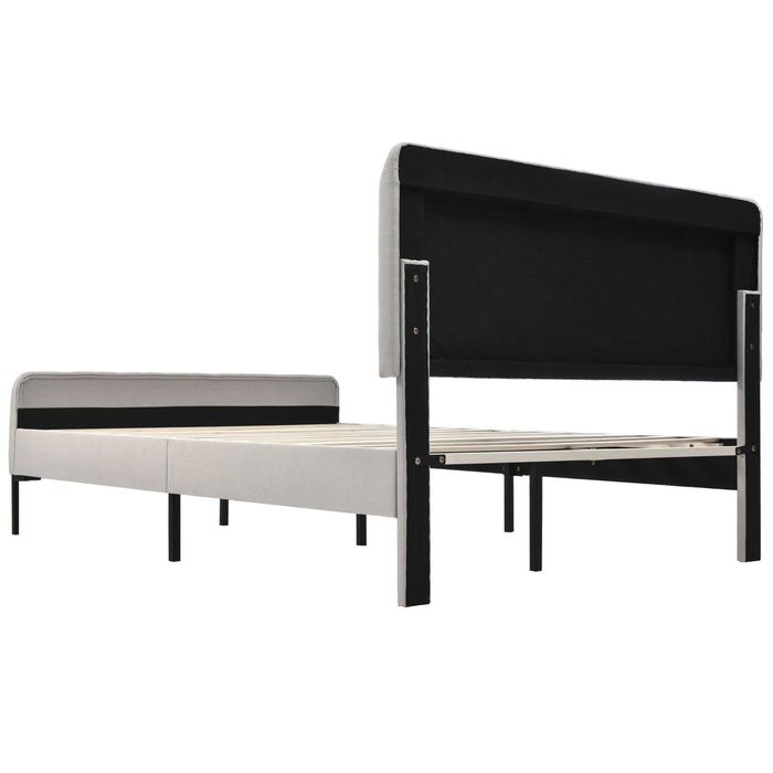 Łóżko tapicerowane, do sypialni, lniane, beżowe 180 cm x 200 cm