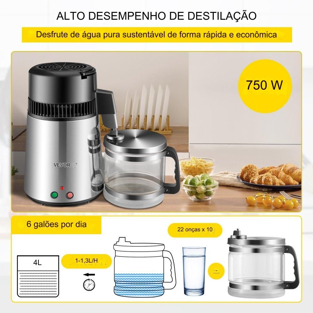 Máquina de Destilação de Água de 4L com Filtro