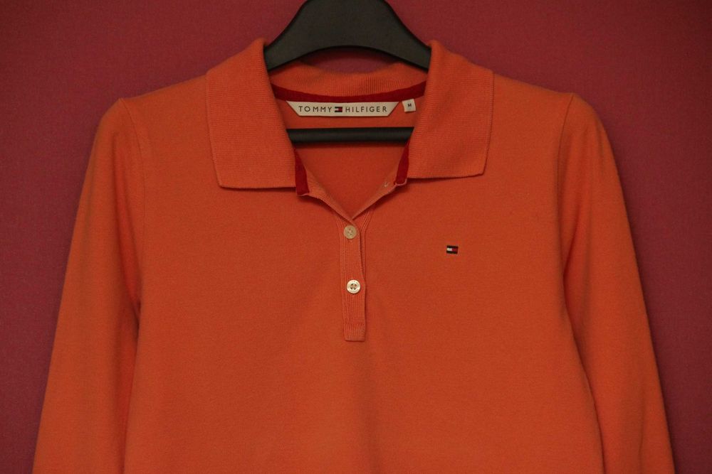 Tommy Hilfiger рр M женское поло из хлопка и эластина удлинённый рукав