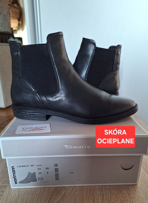 Skórzane ocieplane sztyblety Tamaris, 40