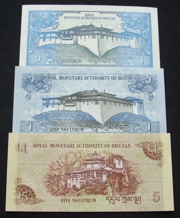 AZJA BUTAN - 3 szt. Zestaw Banknotów Kolekcjonerskich UNC