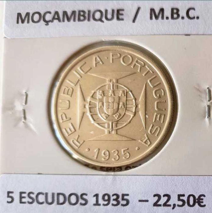1 Moeda Portuguesa 5 Escudos Ex Colónia Ultramarina Moçambique (Prata)