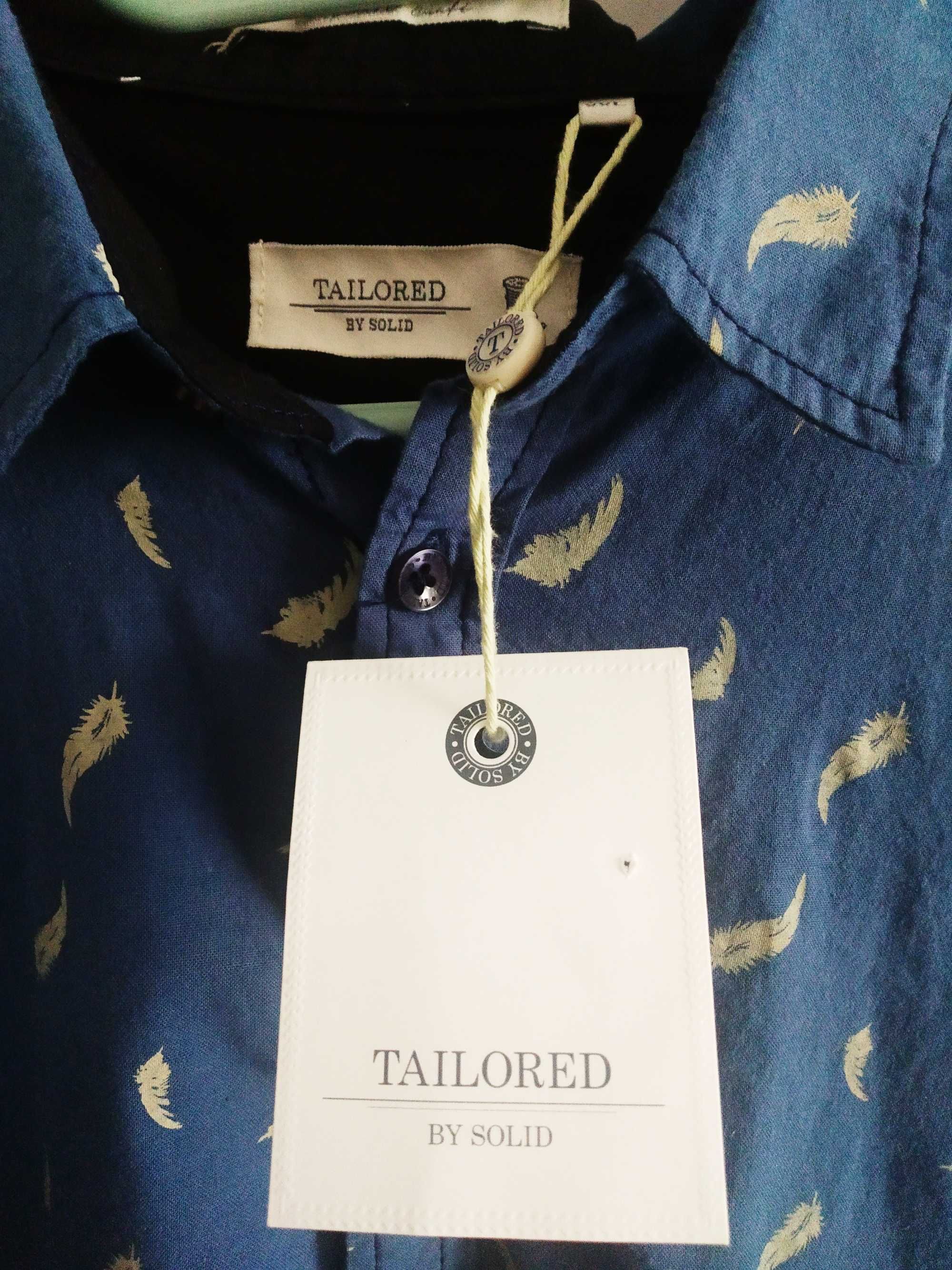 Niebieska bawełniana koszula w pióra, Tailored by Solid XL