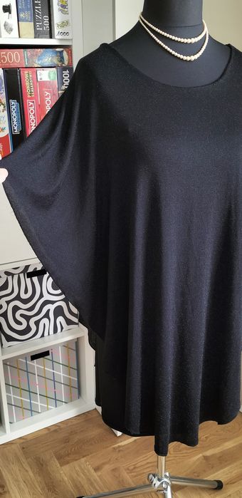 Czarna sukienka z połyskiem luźna plus size impreza wieczorowa 42 44