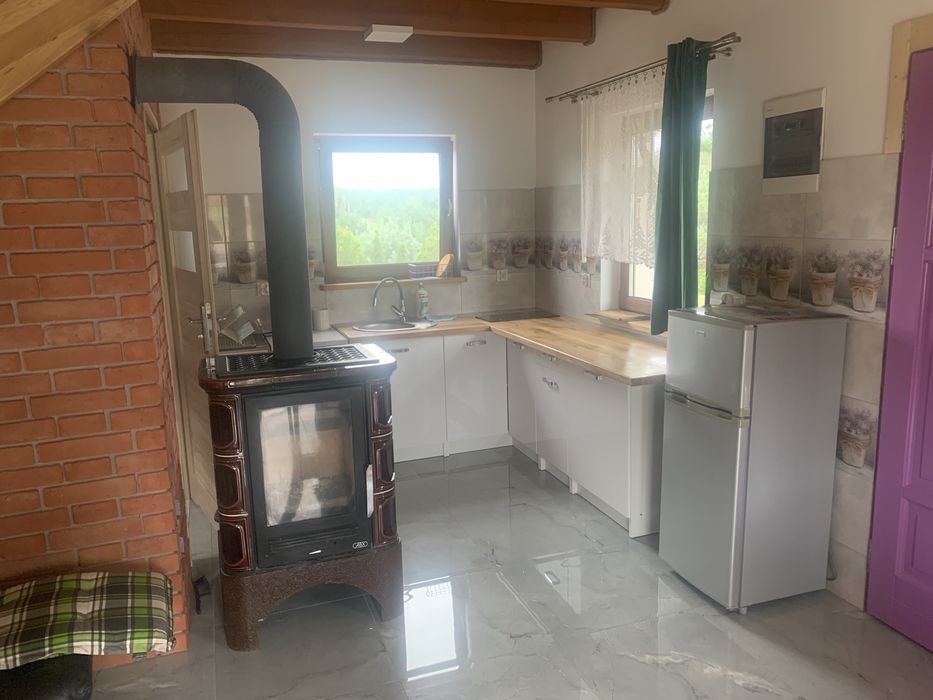 Lawendowy całoroczny komfortowy domek z kominkiem na Kaszubach