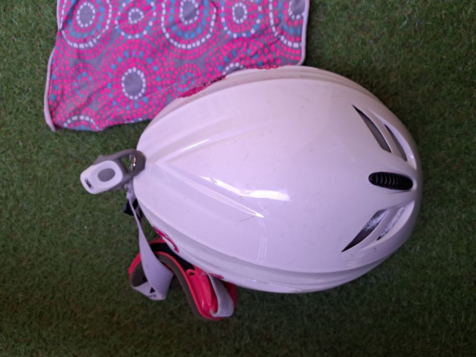 kask narciarski snowboardowy biały barbie gogle zestaw