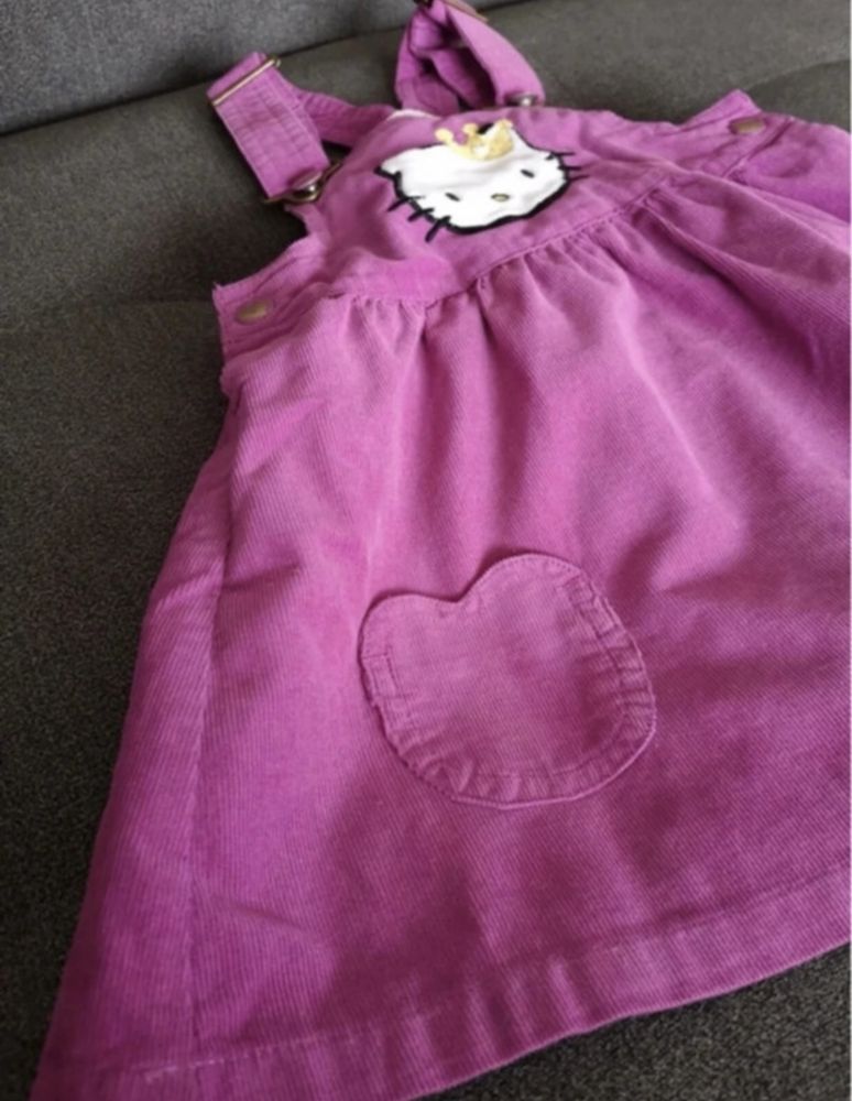Sukienka na szelkach ogrodniczka bawełniany sztruks Hello Kitty H&M 74