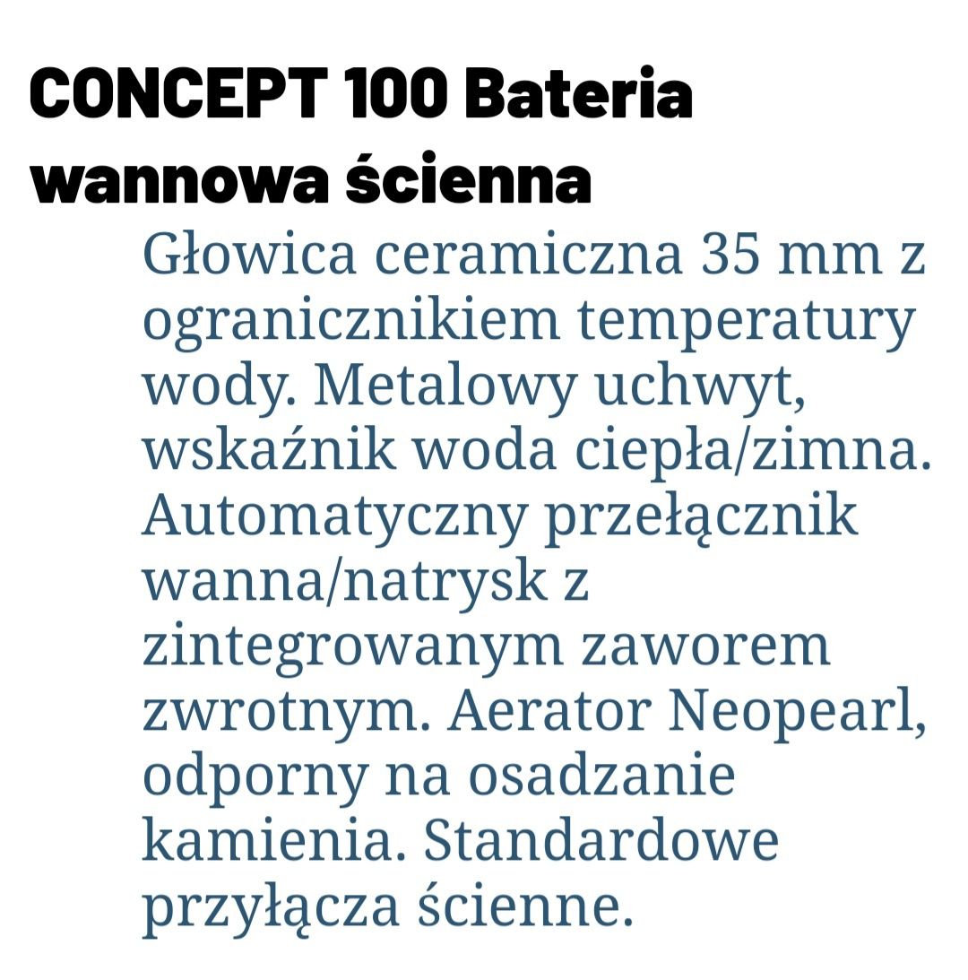 Bateria wannowa Concept 100, nowa!