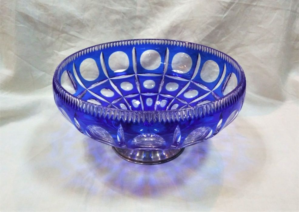 Taça Cristal Azulado Base Prata