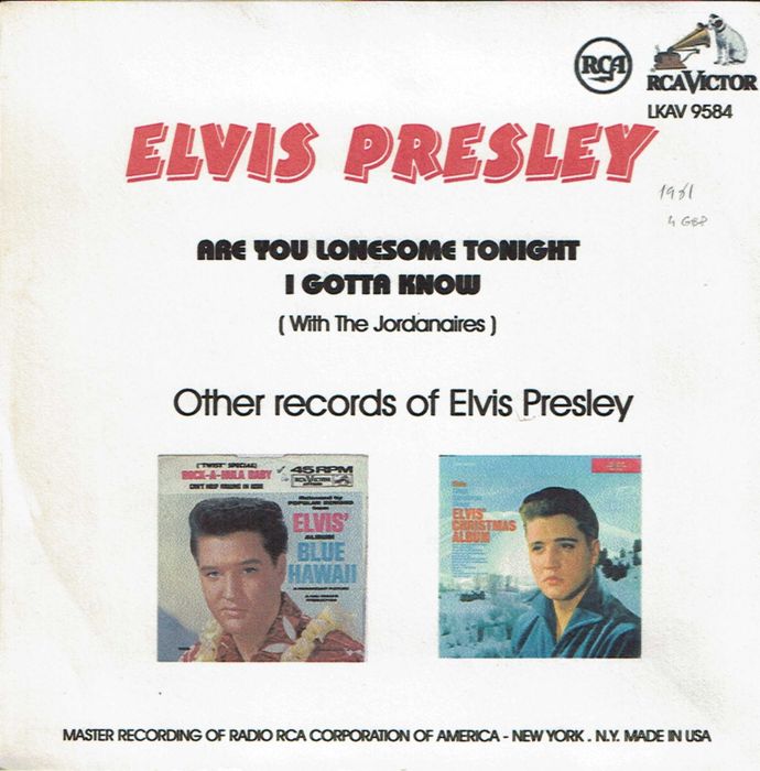 Elvis Presley – Are You Lonesome To-Night? - 1960 45 Rpm