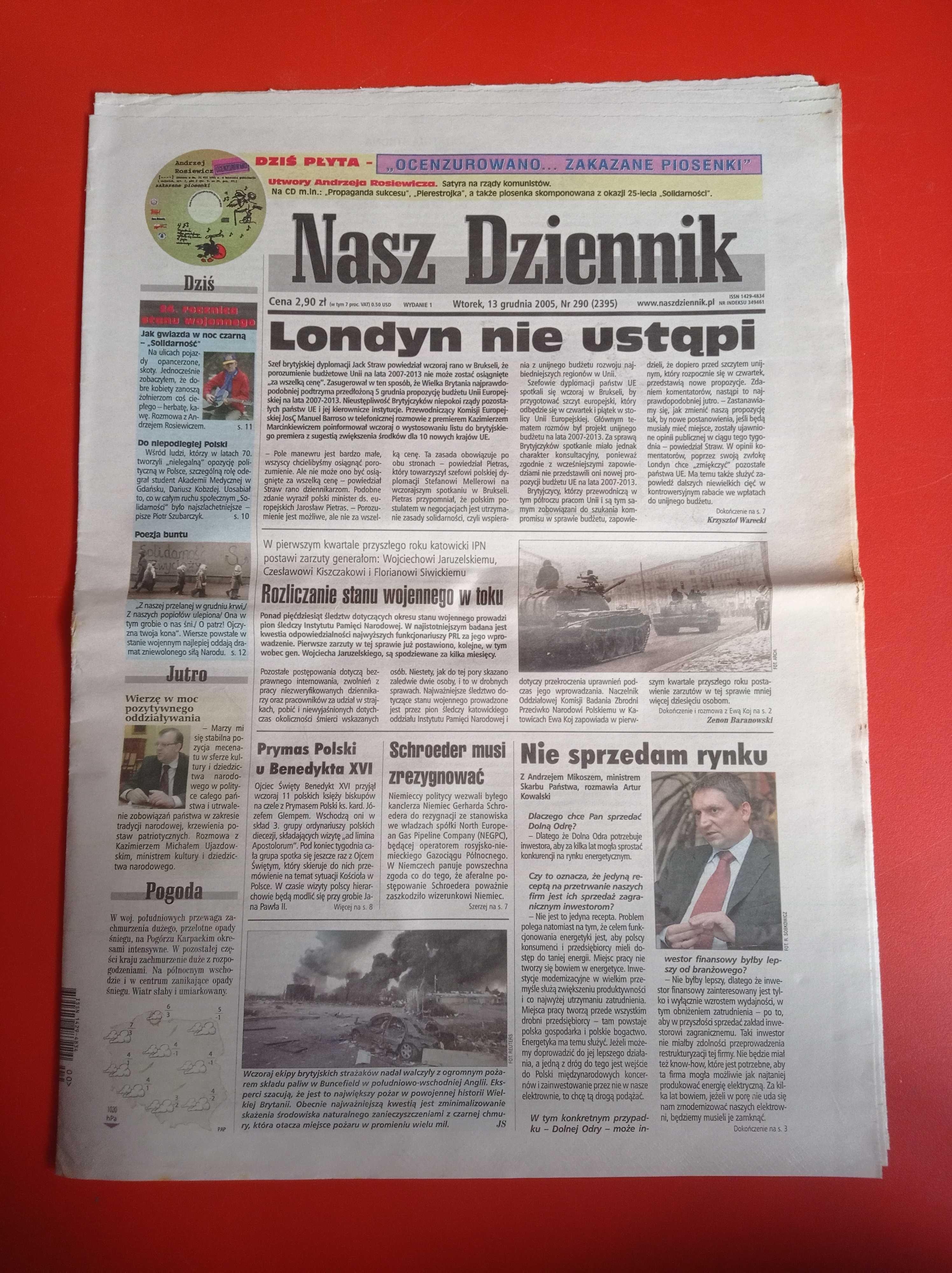 Nasz Dziennik, nr 290/2005, 13 grudnia 2005 + płyta "Ocenzurowano..."