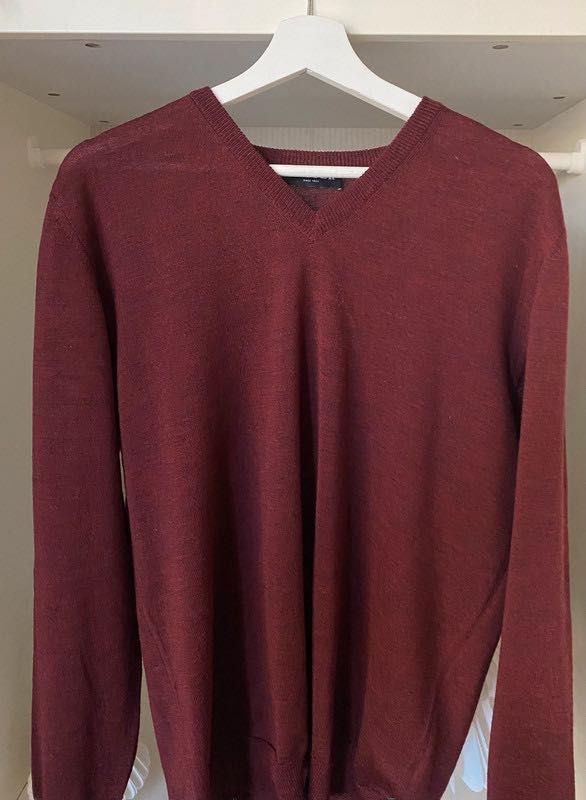 Burgundowy bordowy melanżowy męski sweter M Clipper 100% wełna wool