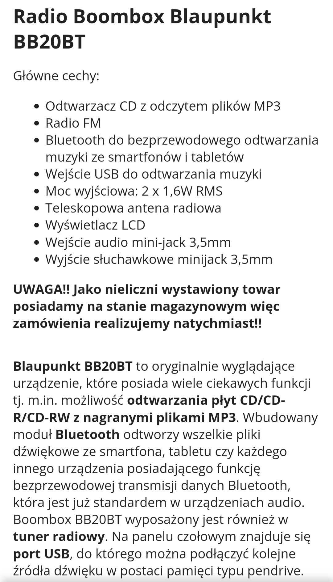 Radio sieciowo bateryjne FM Blaupunkt BB20BT