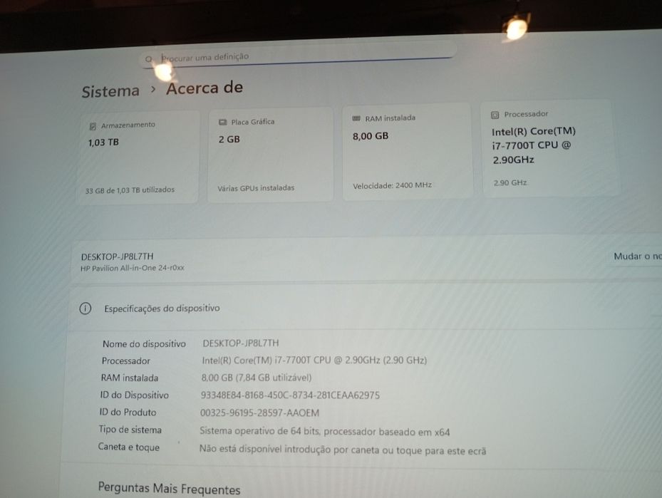 HP Pavilion All In One 24-r052nd I7-7700T