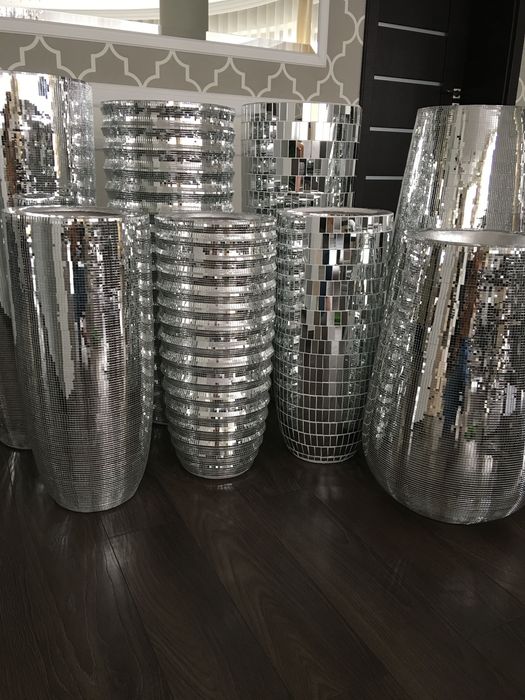 Wysoka ekskluzywna donica glamour srebrna mozaika lustro XXL lustrzana