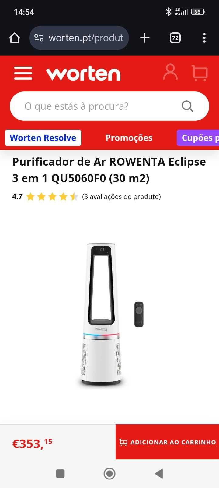 Purificador de ar Rowent 3 em 1