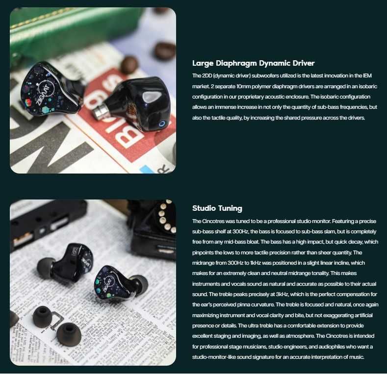 ⇒ ZiiGaat Cincotres (jeck 3.5) - пятидрайверные iem's наушники 2DD+3BA