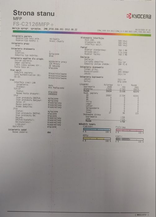 Drukarka Kyocera FS-C2126MFP przebieg 42 tys.