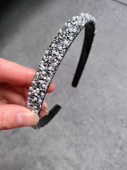 Nowa opaska do włosów bogato zdobiona srebrna