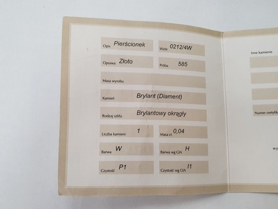 Piękny złoty pierścionek/ 585 + brylant 0.04 CT/ 1.3 gram/ R11/ sklep