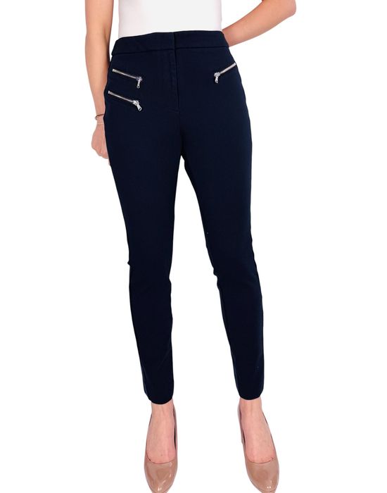 Granatowe spodnie slim z suwakami L 40 Marks&Spencer